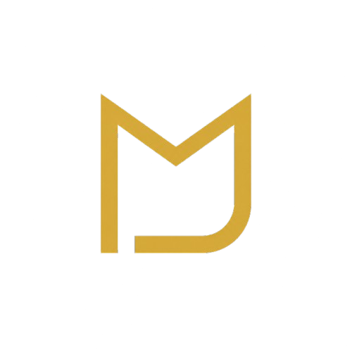 Logo de Mercav: monograma dorado sobre negro